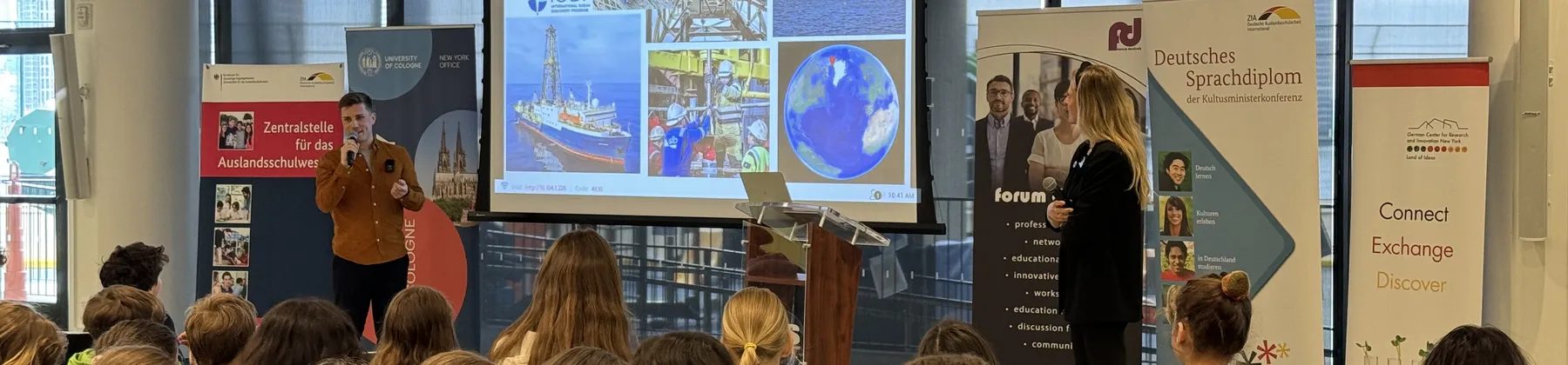 Jannik Martens presenting to students at the My Ocean Challenge event